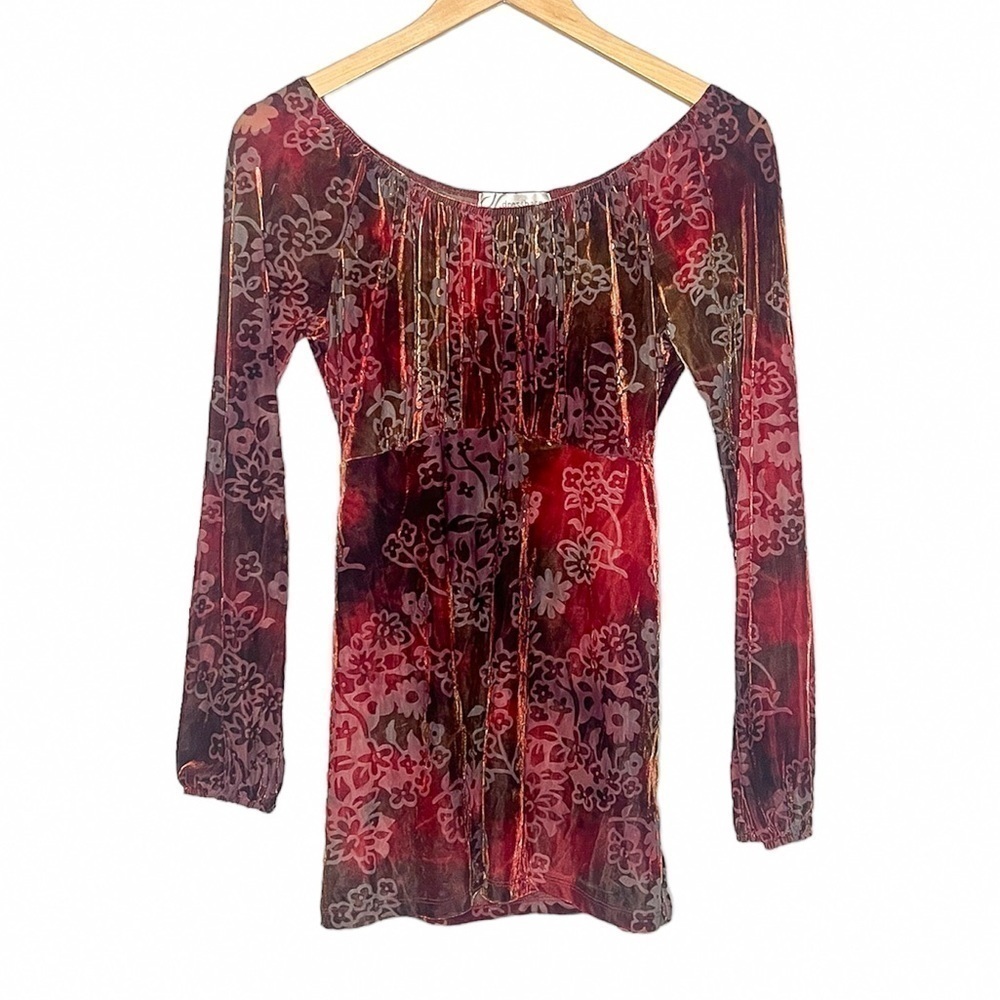 Y2K Dressbarn Velour Flower Pattern Floral Blouse Medium